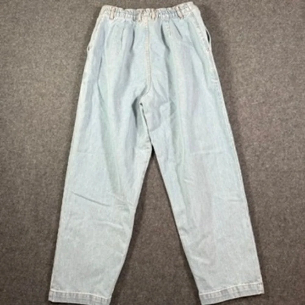 Denim‎ Trousers by Big Press Light Wash Pleated Wide Leg Jeans Womens Medium